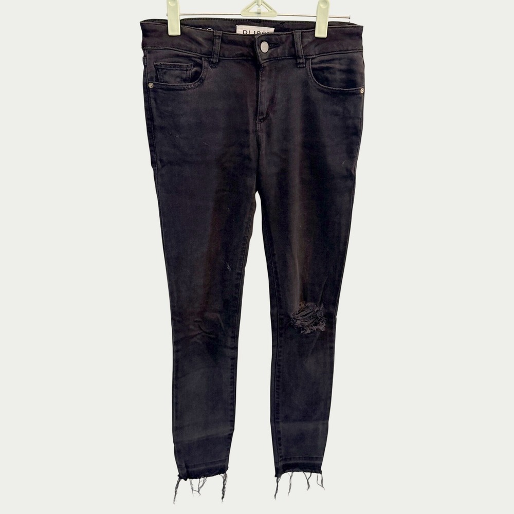 DL1961 Margaux Instasculpt Ankle Skinny Jeans Womens 25 Black Distressed